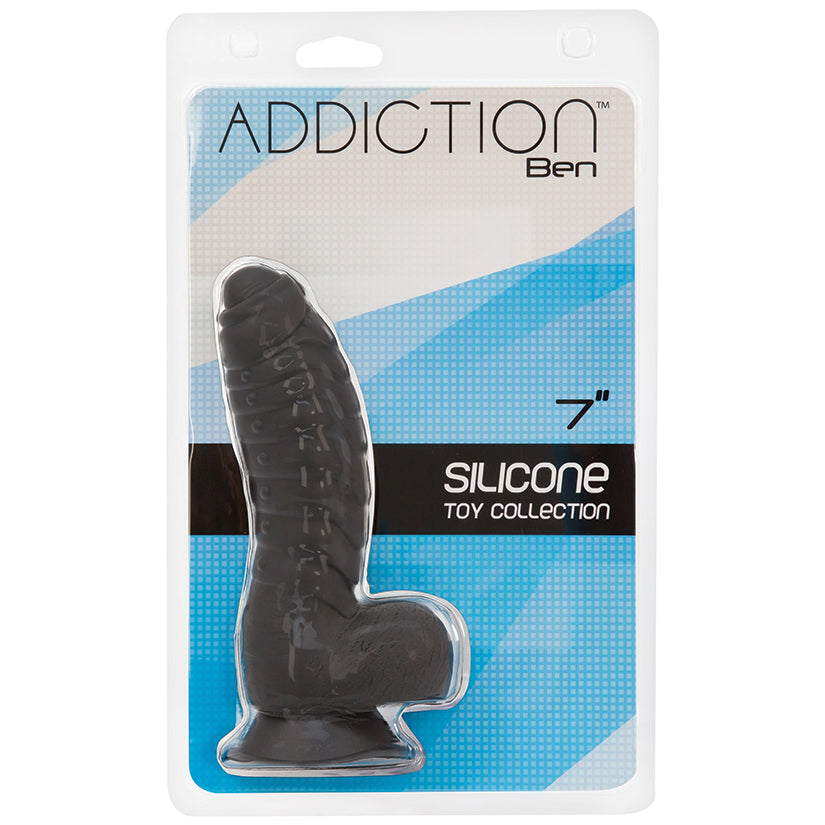BMS Addiction Ben Realistic Dildo With Balls & Suction Cup Base Black 7 Inch