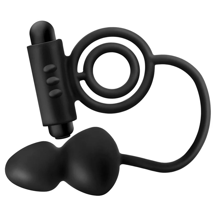 Blush Anal Adventures Platinum Silicone Anal Plug With Vibrating Cock Ring Black