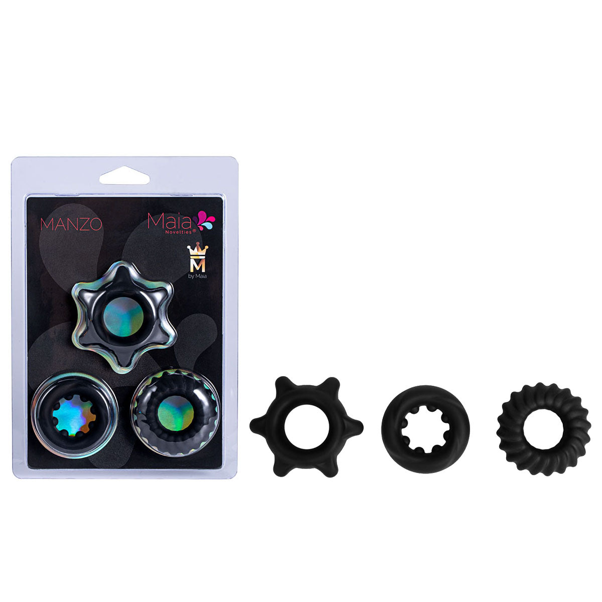 Maia MANZO Silicone Cock Rings Set of 3 Black Maia Toys