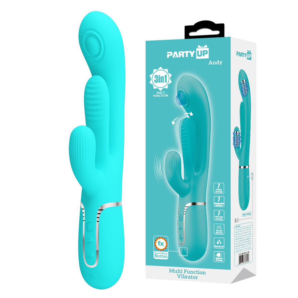 Party Up ANDY Multi Function USB Rechargeable Rabbit Vibrator With Flicking & Thumping Tip 22.2cm Party Up Main image