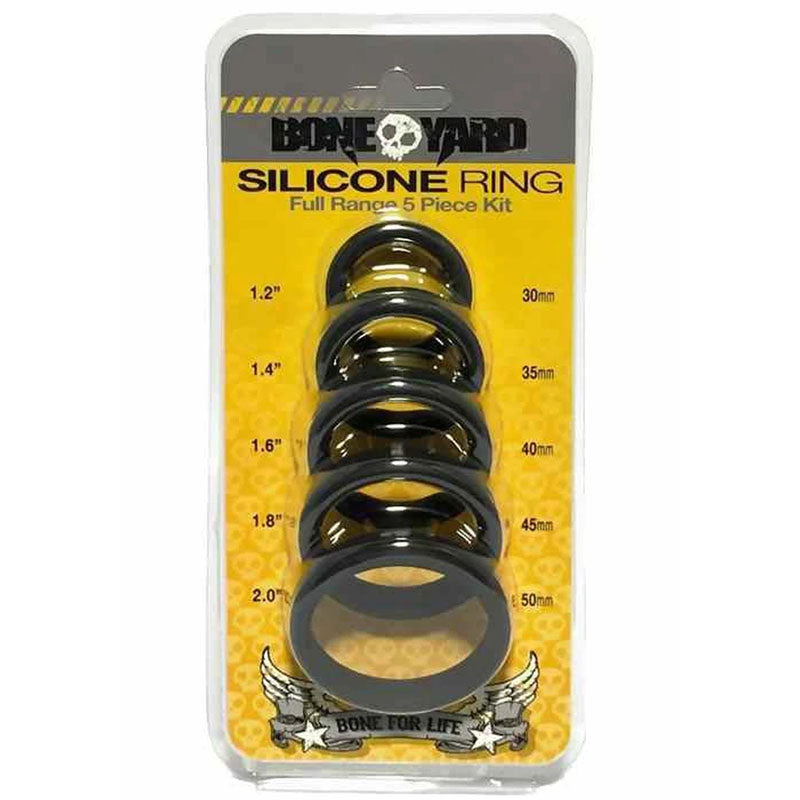 C1 Releasing Boneyard Silicone Cock Rings Set Of 5 Sizes Black C1 Releasing