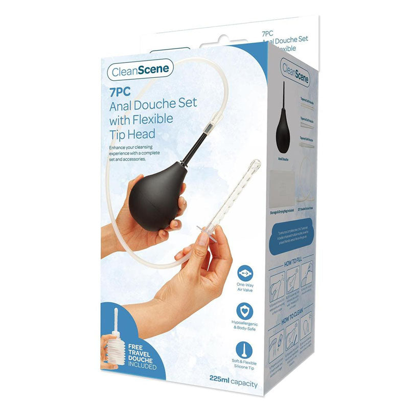 Xgen Products CleanScene 7 Piece Anal Douche Set With Flexible Tip Head 225ml Capacity With Free Travel Douche Included Xgen Products Main image