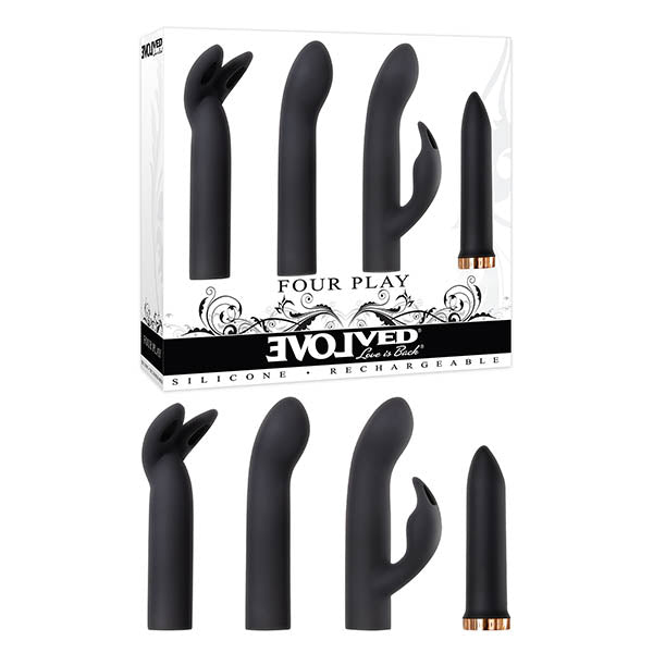 Evolved Four Play USB Rechargeable Bullet Vibrator With 3 Sleeves Black Evolved Main image