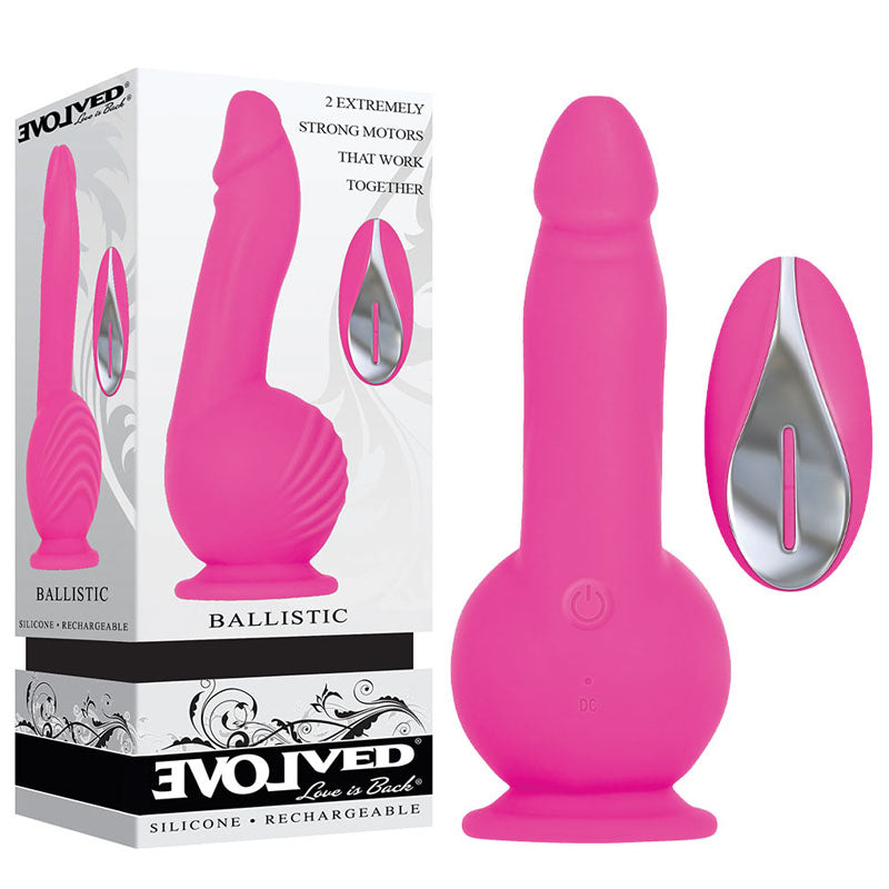 Evolved Ballistic USB Rechargeable Vibrating Dong With Balls Motor & Remote 19cm Pink Evolved Main image