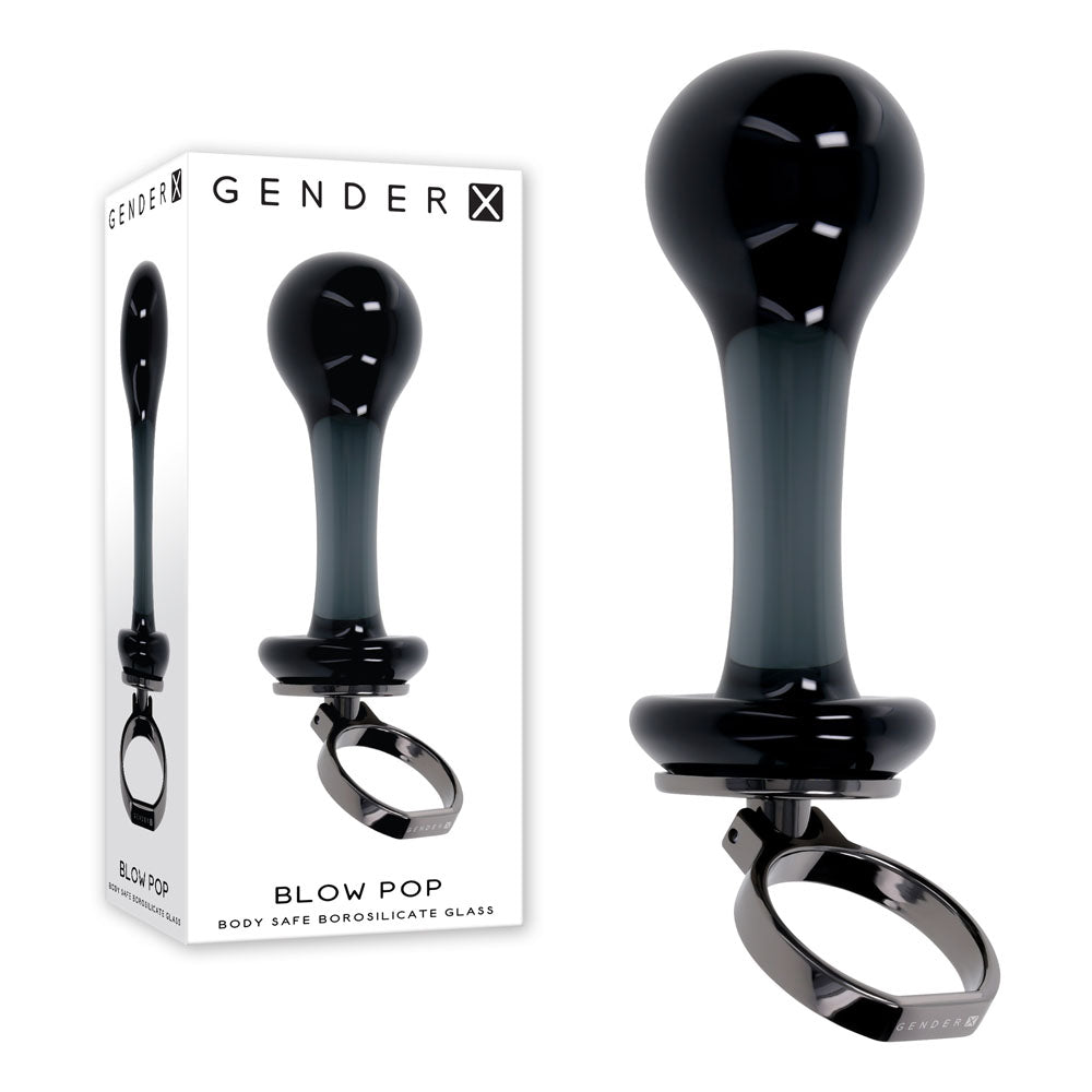 Gender X BLOW POP Glass Plug With Ring Pull 12.8cm Black Gender X Main image