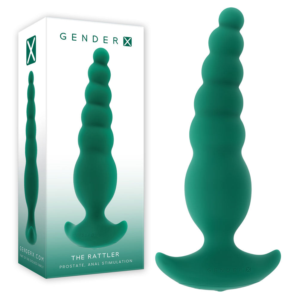 Gender X THE RATTLER USB Rechargeable Vibrating & Twirling Anal Plug Green 17 cm Gender X