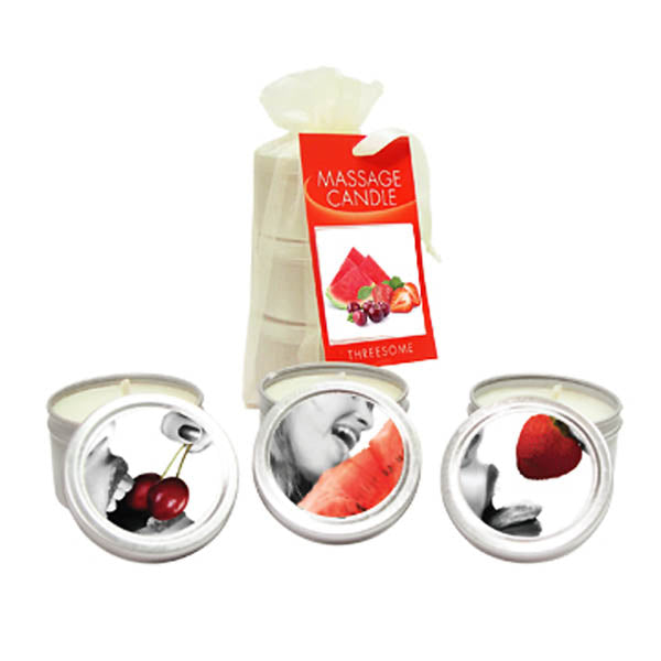 Earthly Body Edible Massage Candle Threesome Cherry, Strawberry & Melon Flavoured Candles 3 Pack Earthly Body Main image
