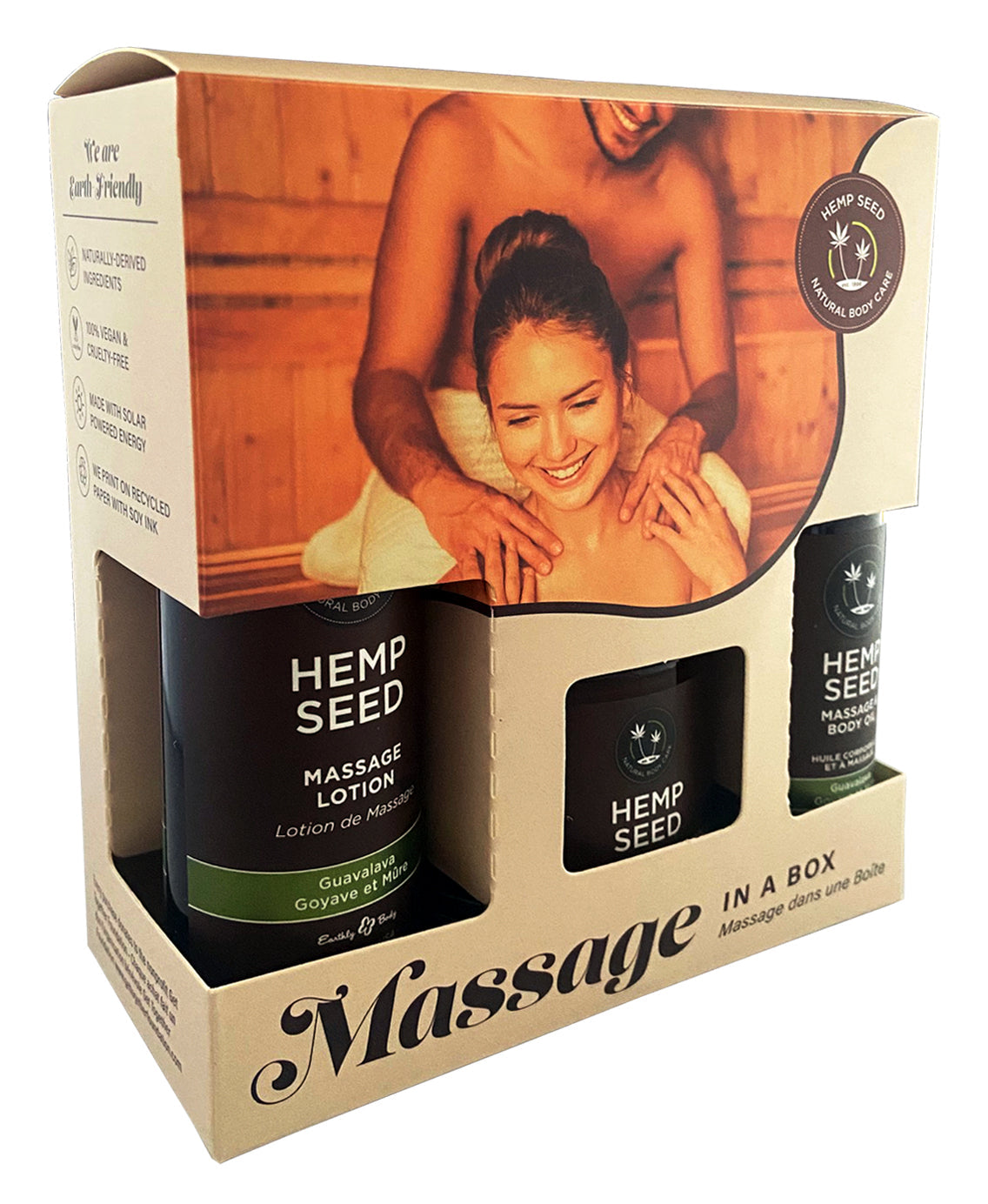 Earthly Body Hemp Seed Massage In A Box Guavalava Scented Massage Gift Set 3 Piece Kit Earthly Body Main image