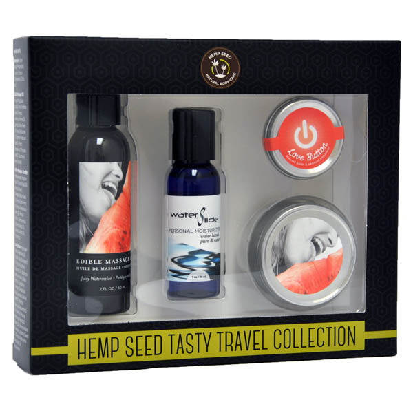 Earthly Body Hemp Seed Tasty Travel Collection Watermelon Scented Lotion Kit 4 Piece Set Earthly Body