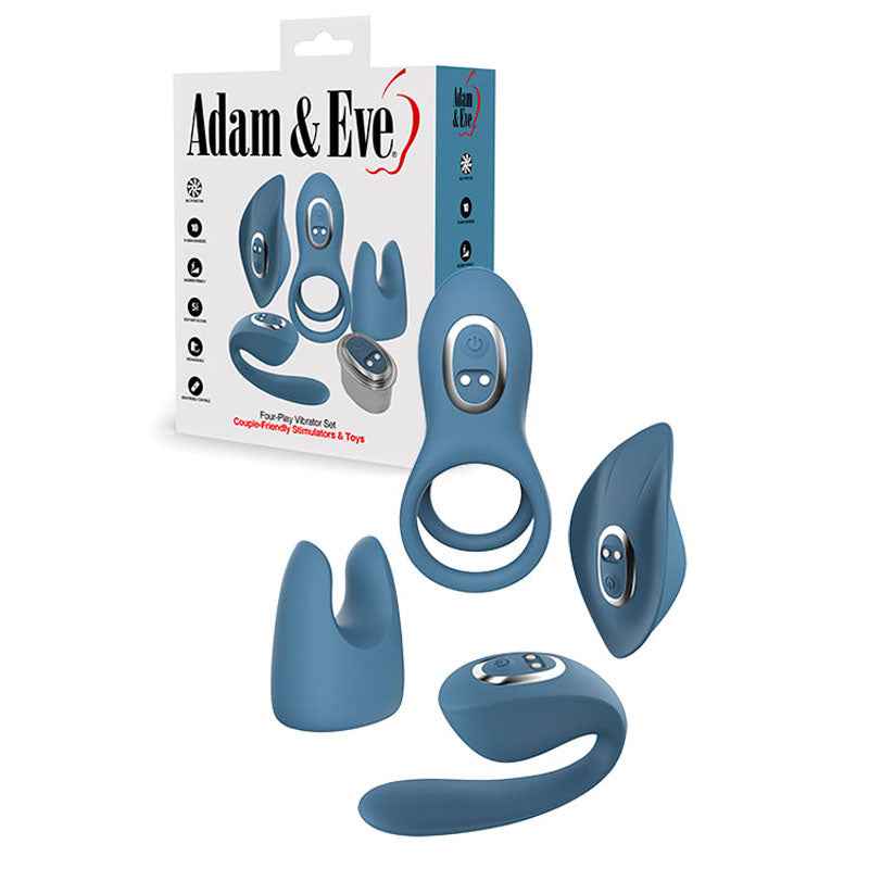 Adam & Eve FOUR PLAY Vibrator Set USB Rechargeable Couples Play Kit Blue Adam & Eve Main image