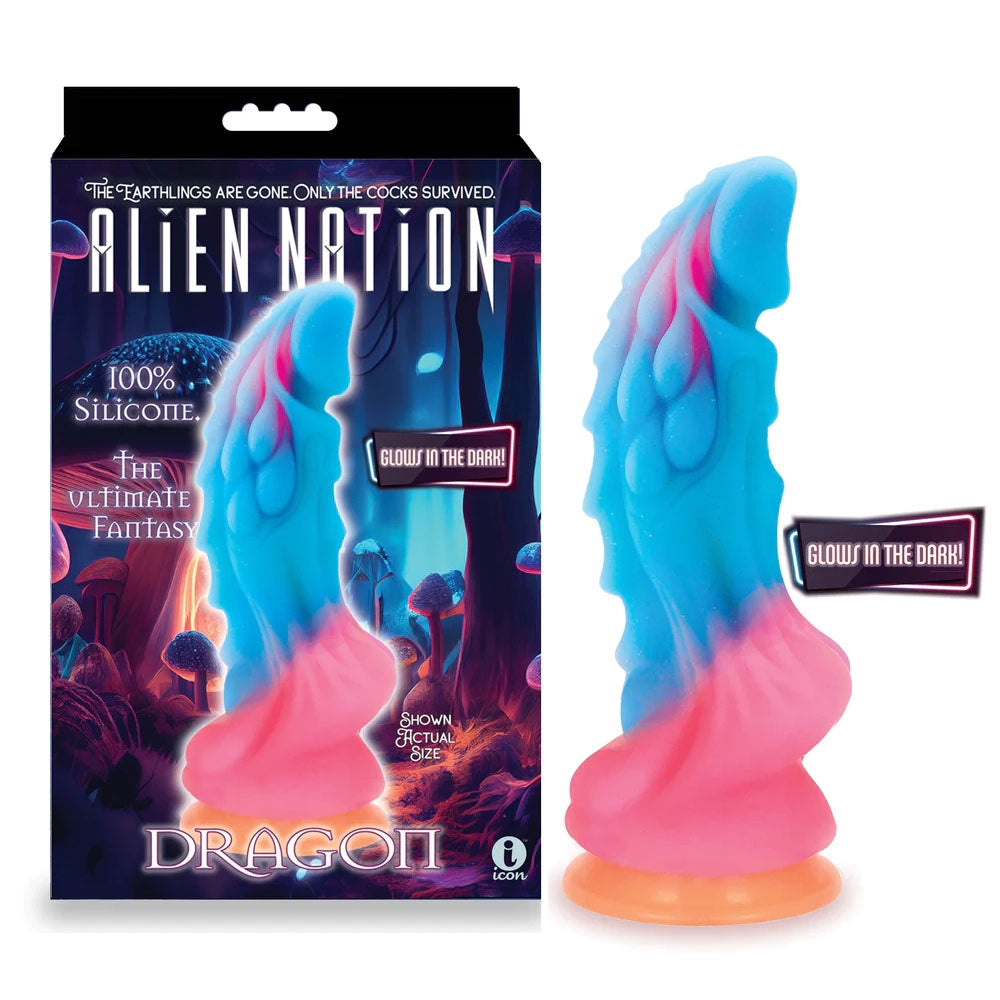 Icon Brands Alien Nation Glow Dragon Glow in Dark Fantasy Dong 22.9cm Rainbow Icon Brands Main image
