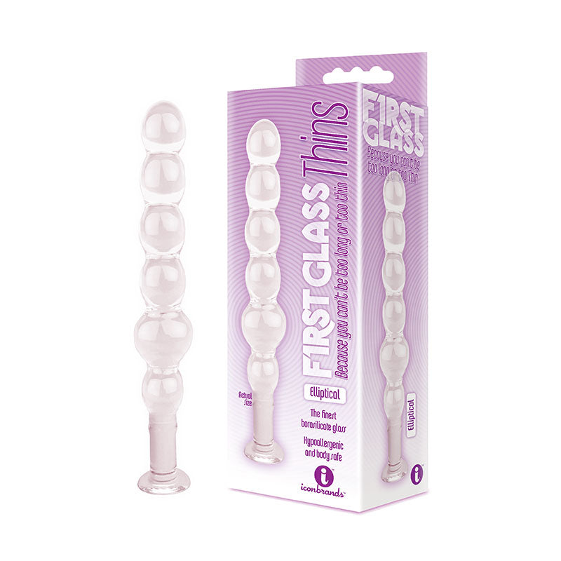 Icon Brands The 9s Glass First Thins Elliptical Glass Anal Beads 17.8cm Icon Brands Main image