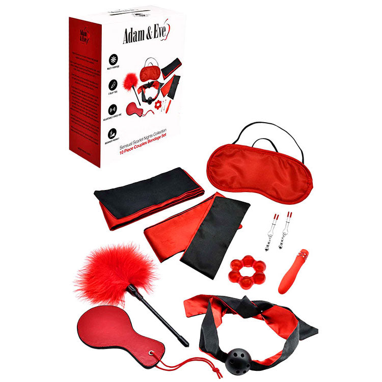 Adam & Eve SENSUAL SCARLET NIGHTS Couples Bondage Kit Set of 10 Pieces Black / Red Adam & Eve Main image