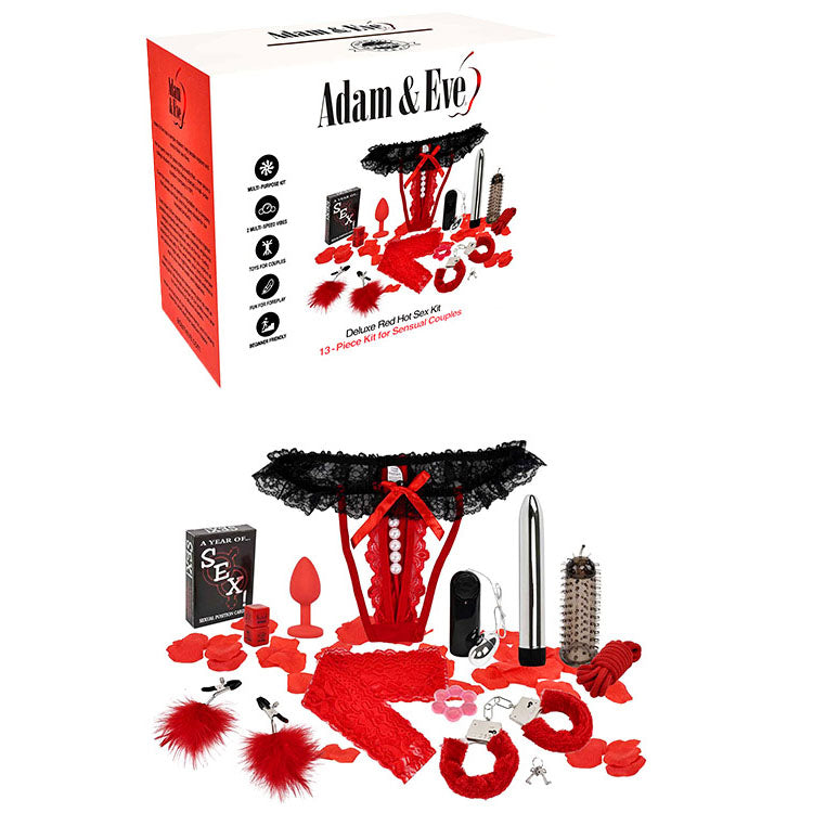 Adam & Eve DELUXE RED HOT SEX Couples Kit 13 Piece Set Adam & Eve