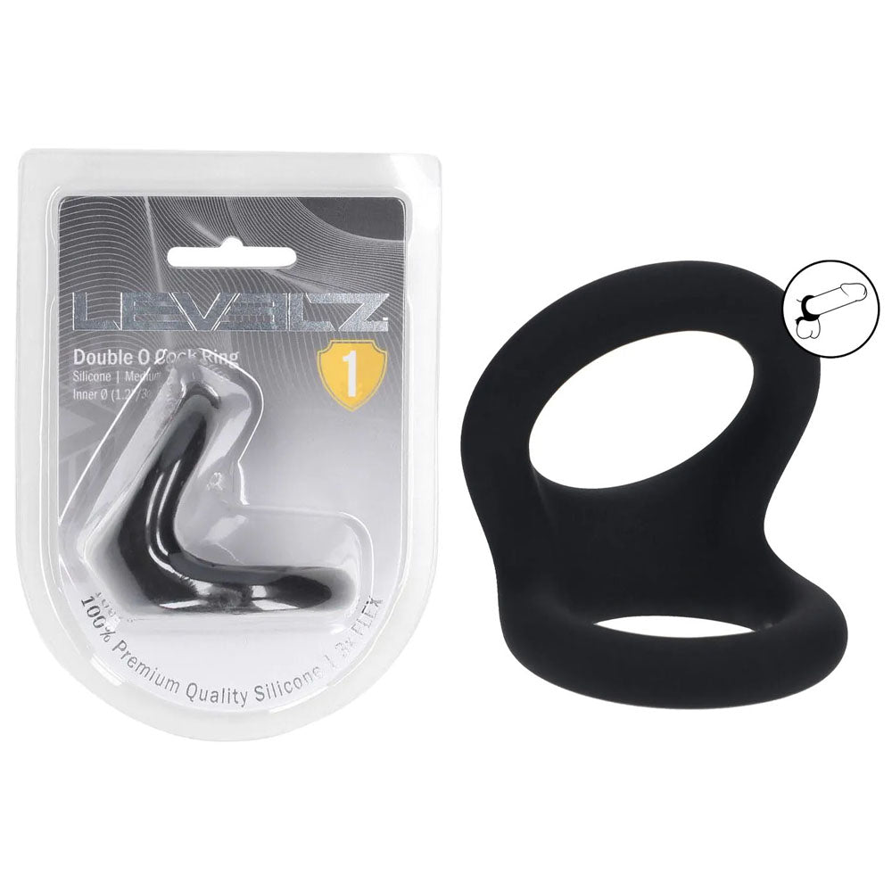 Shots Toys LEVELZ Double O Silicone Cock & Balls Rings Medium Black Shots Toys