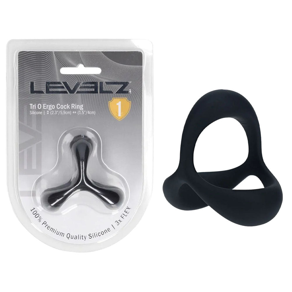 Shots Toys LEVELZ Tri O Ergo Silicone Cock & Ball Ring Black Shots Toys