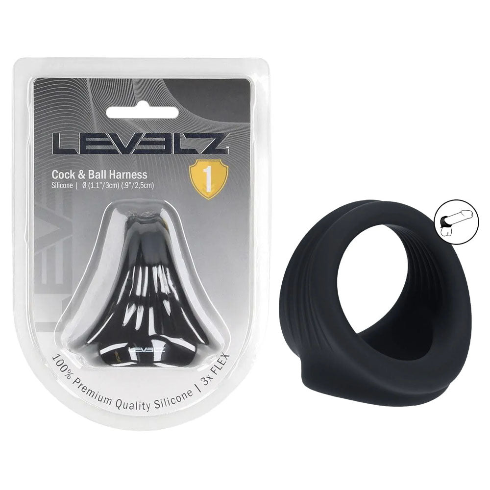 Shots Toys LEVELZ Silicone Cock & Ball Harness Cock & Ball Ring Black Shots Toys