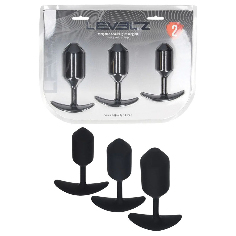 Shots Toys LEVELZ Silicone Weighted Anal Plug Training Set Of 3 Sizes Black Shots Toys Main image