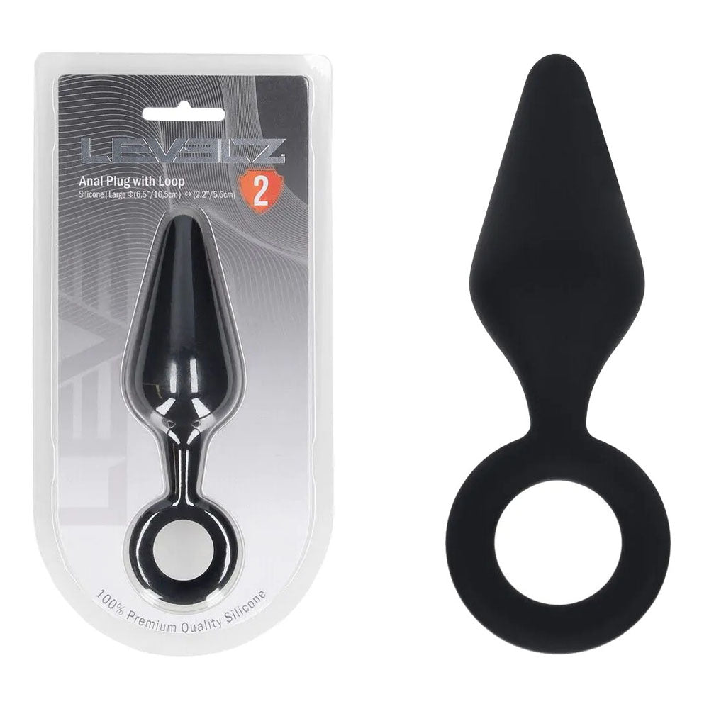 LEVELZ Silicone Anal Plug With Loop Large Black Shots Toys