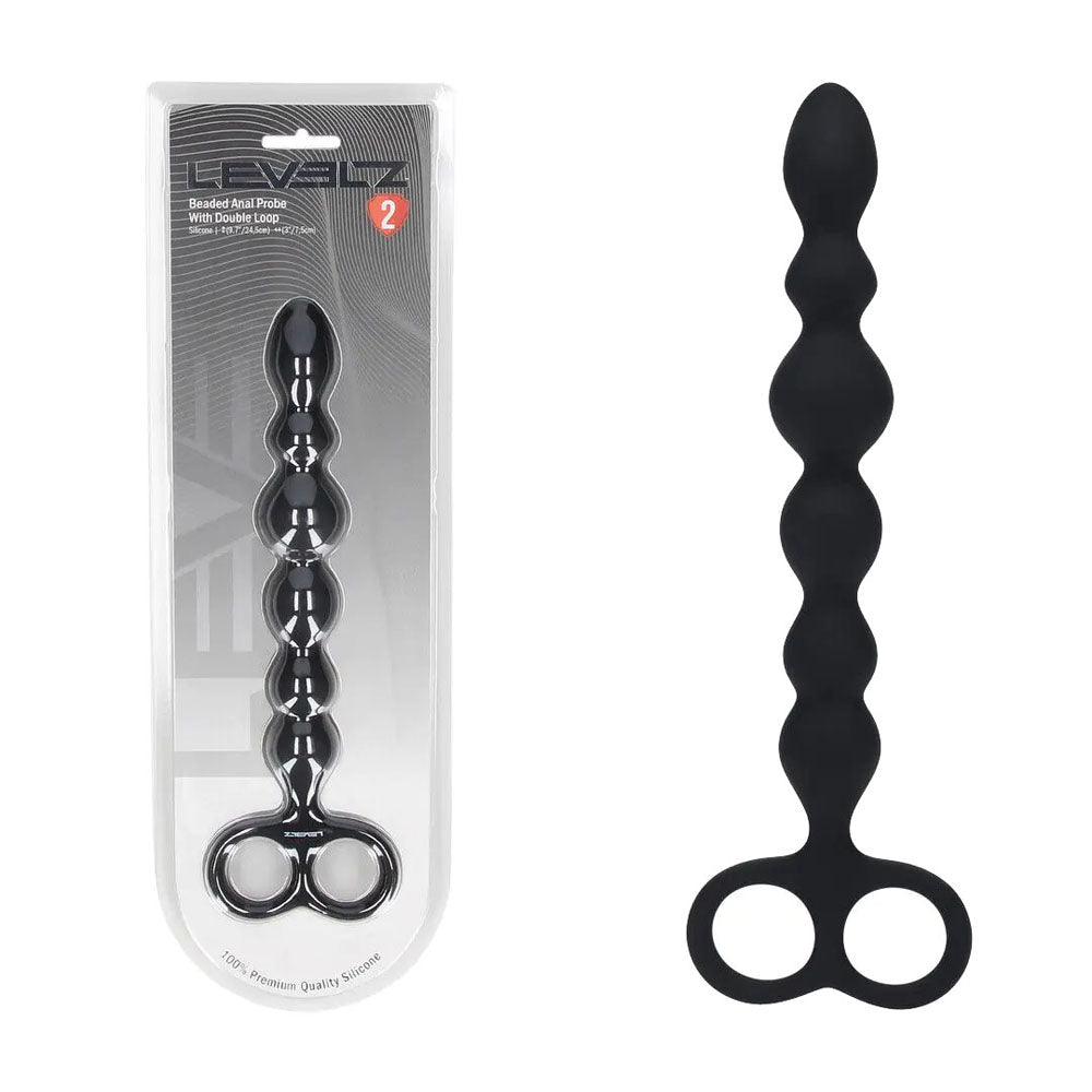 Shots Toys LEVELZ Beaded Silicone Anal Beads With Double Loop Black 24.5cm Shots Toys Main image