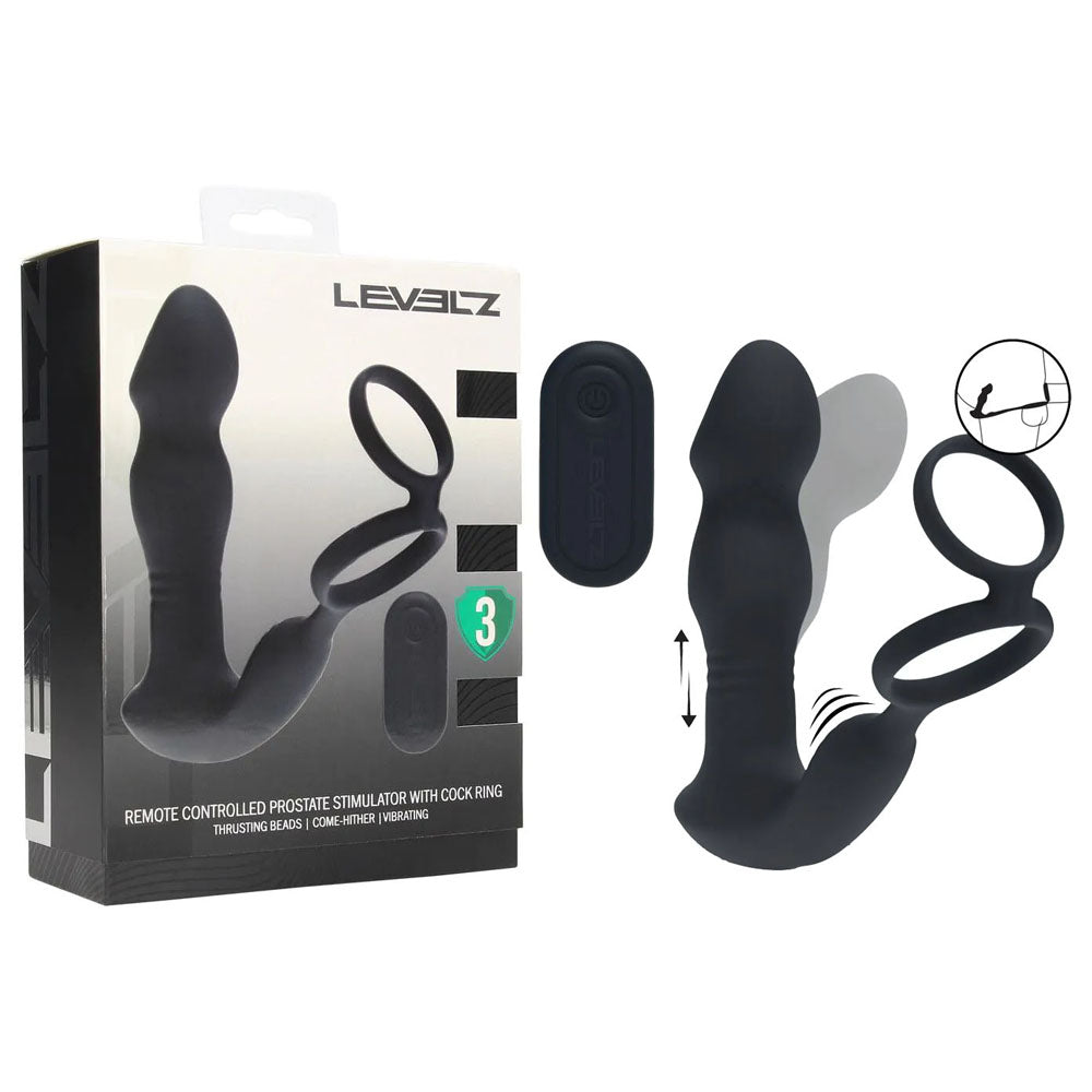 Shots Toys LEVELZ Remote Controlled Prostate Stimulator With Cock Ring Black Shots Toys Main image