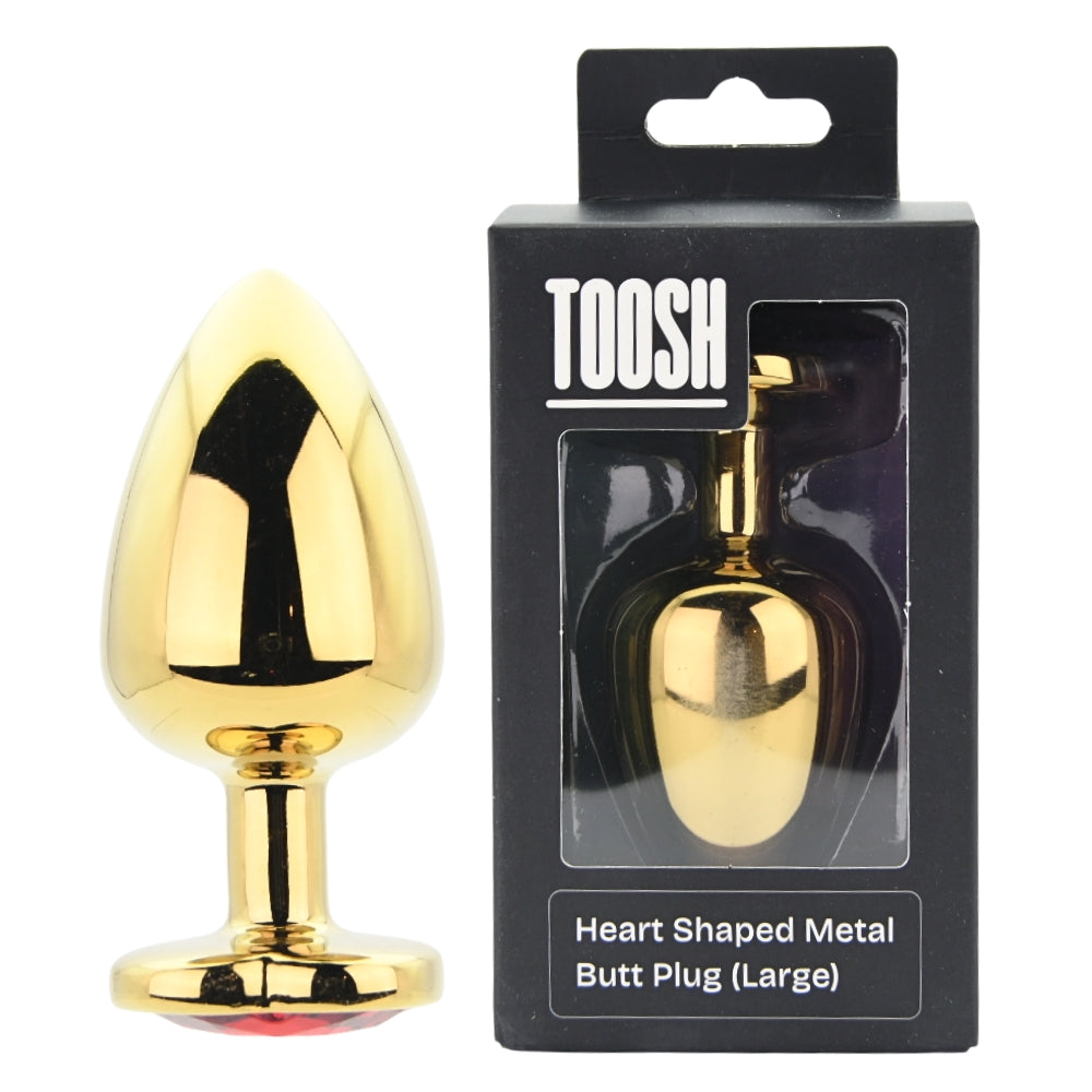 Toosh Heart Shaped Gold Butt Plug With Red Stone