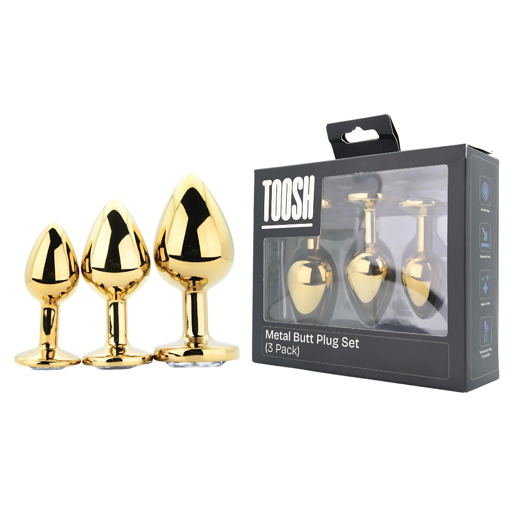 Toosh Metal Butt Plug Gold Set Of 3 Clear Stone Main image