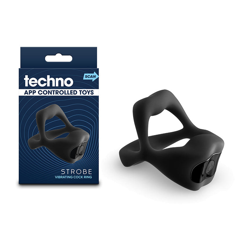 NS Novelties Techno Strobe USB Rechargeable Vibrating Cock Ring With App Control Black NS Novelties
