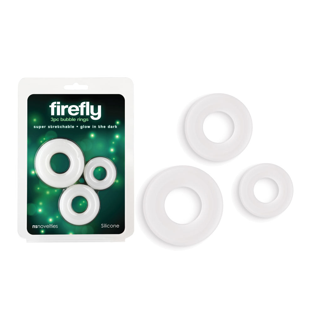 NS Novelties Firefly Bubble Rings Glow in Dark Cock Rings Set of 3 Sizes White NS Novelties Main image
