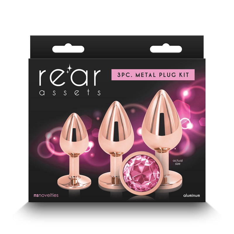 NS Novelties Rear Assets Trainer Kit Metallic Butt Plugs With Pink Gems Set Of 3 Sizes NS Novelties