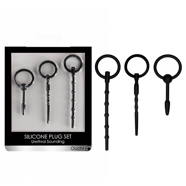 OUCH! Urethral Sounding Plug Set Set Of 3 Sizes Black Shots Toys