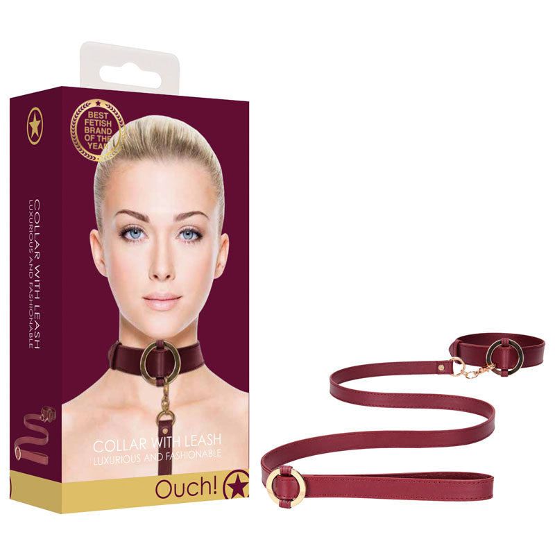OUCH! Halo Collar With Leash Restraint Burgundy Shots Toys Main image