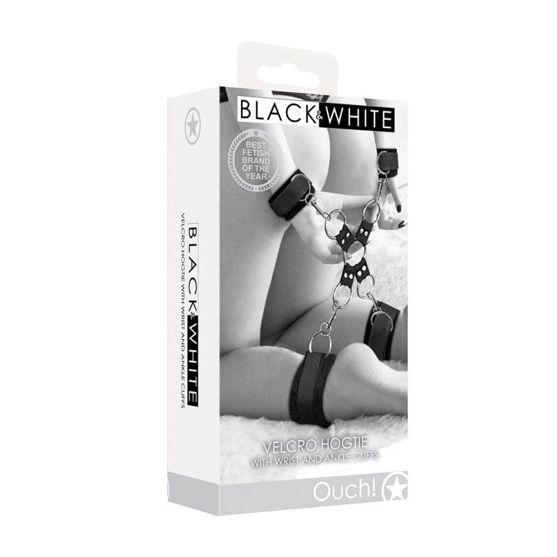 OUCH! Black & White Velcro Hogtie With Hand & Ankle Cuffs Restraints Black Shots Toys