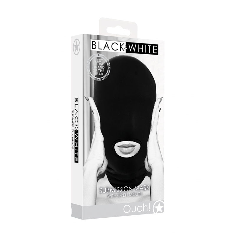 Shots Toys OUCH! Black & White Submission Mask Black Hood Mask Shots Toys