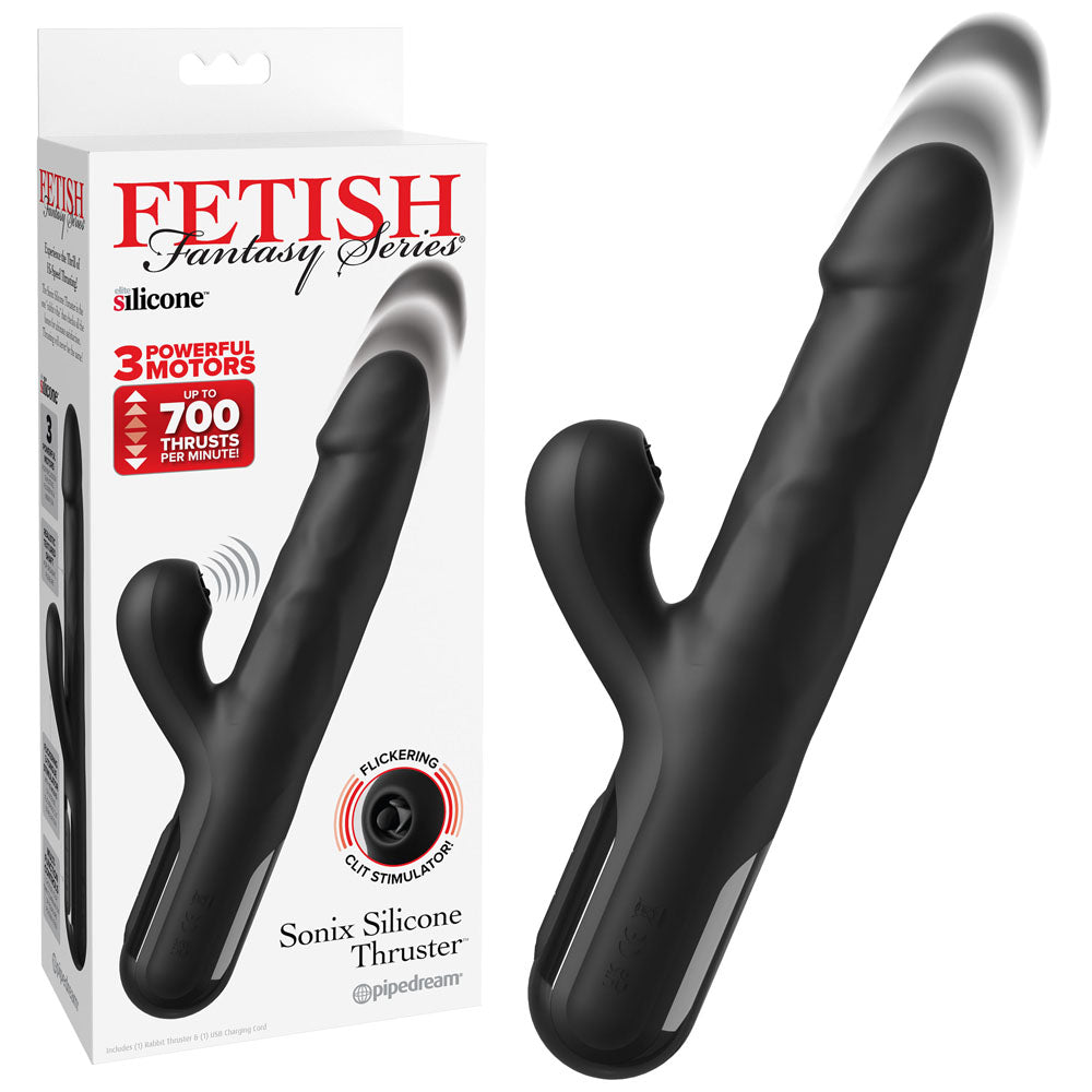 Pipedream FFS Sonix Silicone Thruster USB Rechargeable Thrusting Vibrator With Flicking Clit Stim Pipedream