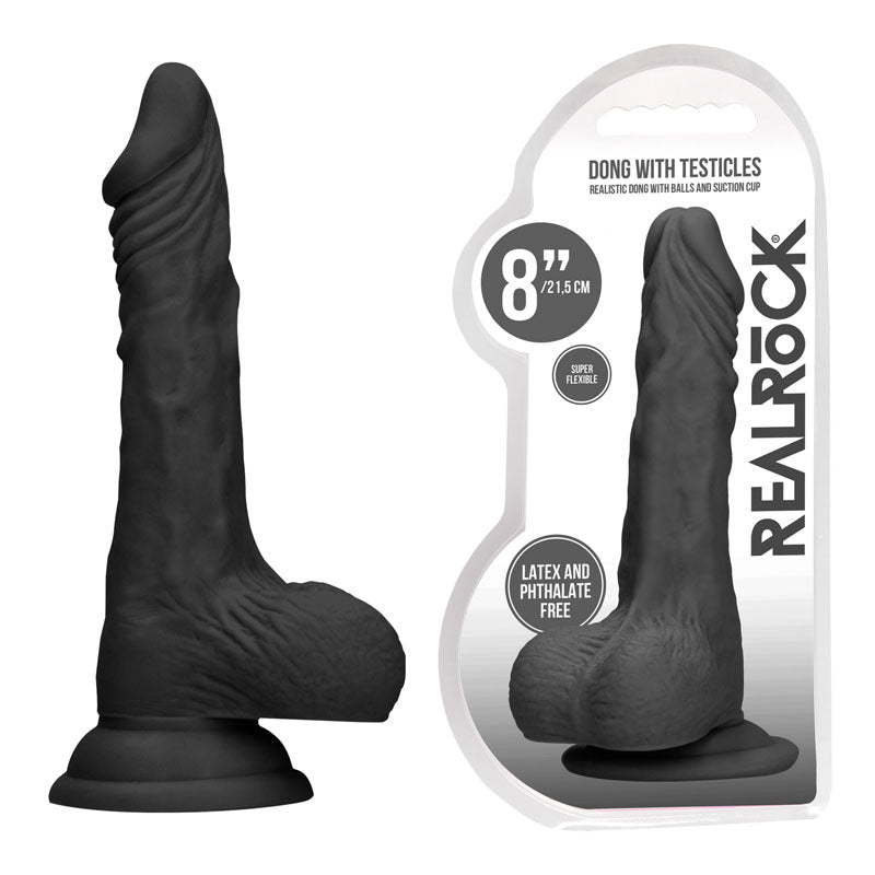 Shots Toys REALROCK Realistic Dong With Balls 8 Inch Black Shots Toys Main image