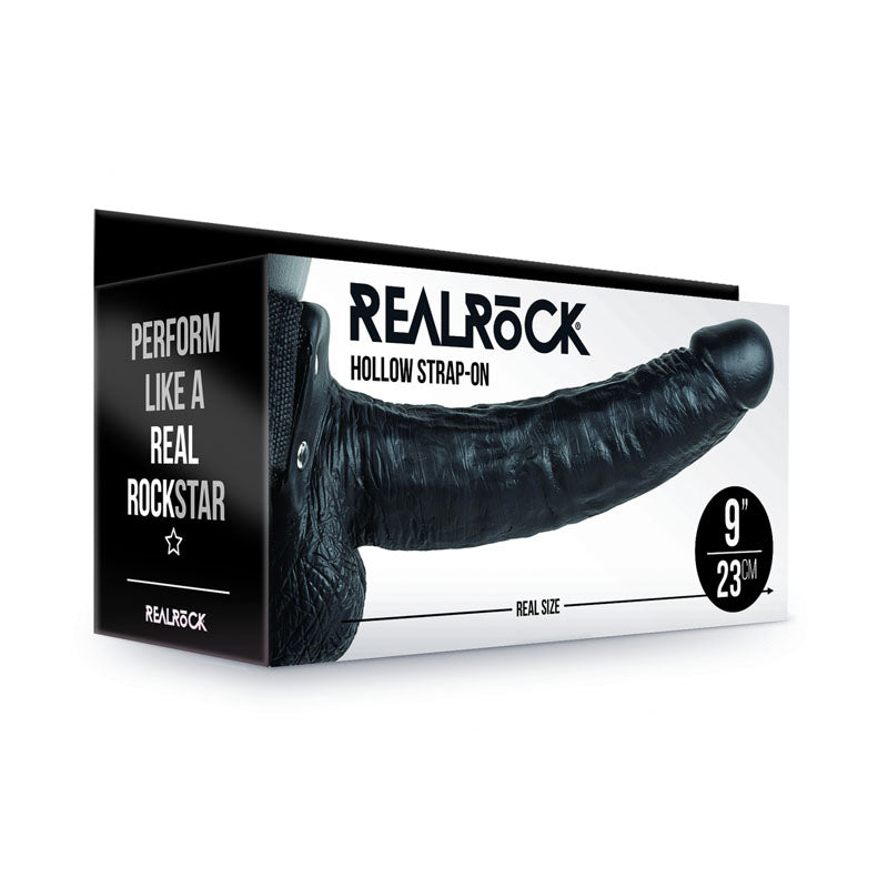REALROCK Hollow Strapon with Balls - 23 cm Black - Black 23 cm Hollow Strap-On Shots Toys Main image