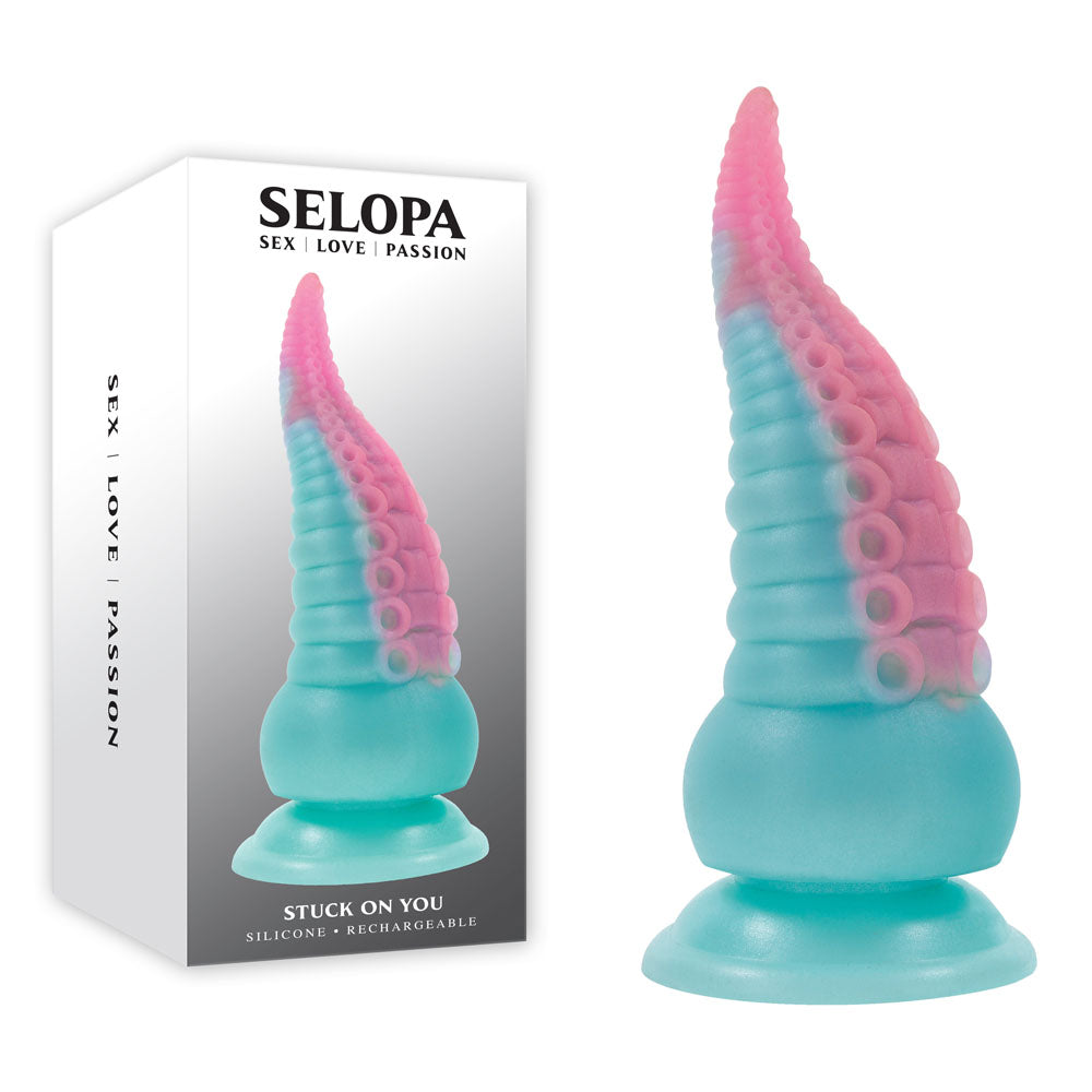 Selopa STUCK ON YOU USB Rechargeable Vibrating Tentacle Fantasy Dildo 19cm Blue / Pink Selopa Main image