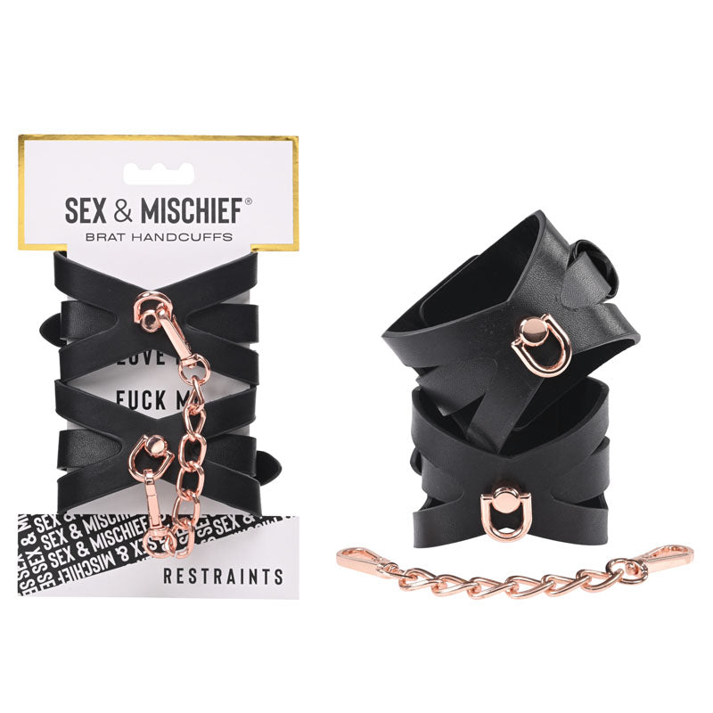 Sportsheets Sex & Mischief Brat Handcuffs Gold Restraints Black / Rose Sportsheets Main image