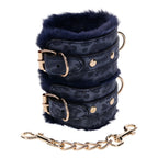 Sportsheets Sex & Mischief Cougar Fur Handcuffs Furry Restraints Navy Blue / Gold Sportsheets