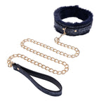 Sportsheets Sex & Mischief Cougar Fur Collar & Leash Furry Restraint Navy Blue / Gold Sportsheets