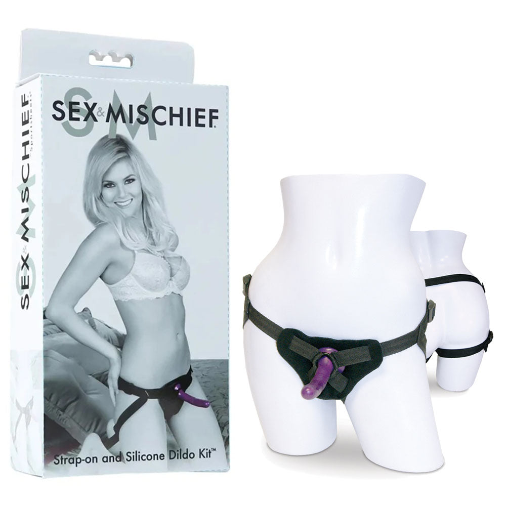 Sex & Mischief Strap-On & Silicone Dildo Kit - Black/Purple Adjustable Strap-On Sportsheets Main image
