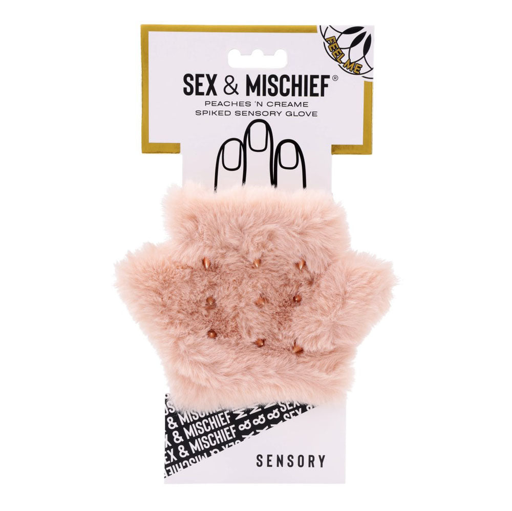 Sex & Mischief Peaches N CreaMe Spiked Sensory Furry Glove With Metal Spikes Peach Sportsheets Main image