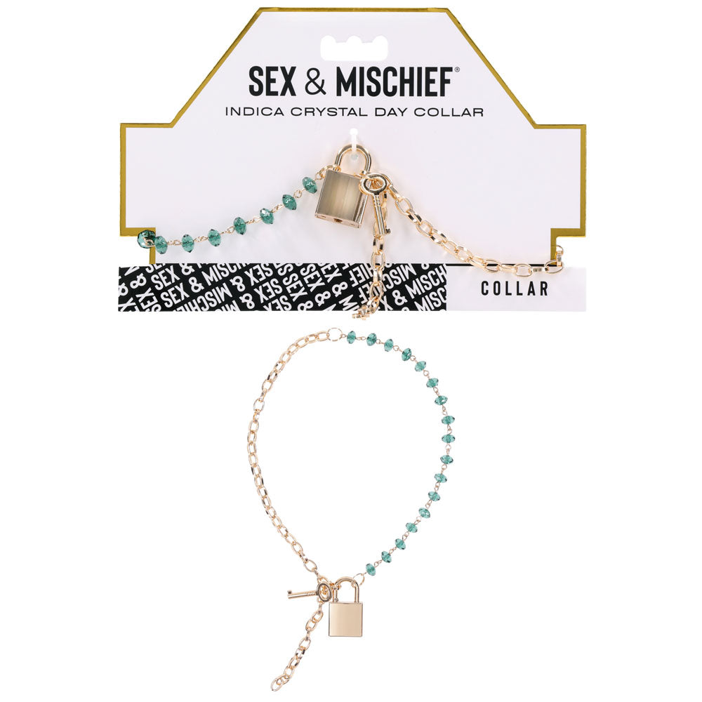 Sportsheets Sex & Mischief Indica Crystal Day Lockable Collar Gold / Emerald Sportsheets