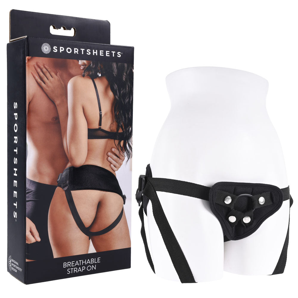 SPORTSHEETS Breathable Strap On Adjustable Strap On Harness (No Probe Included) Black Sportsheets