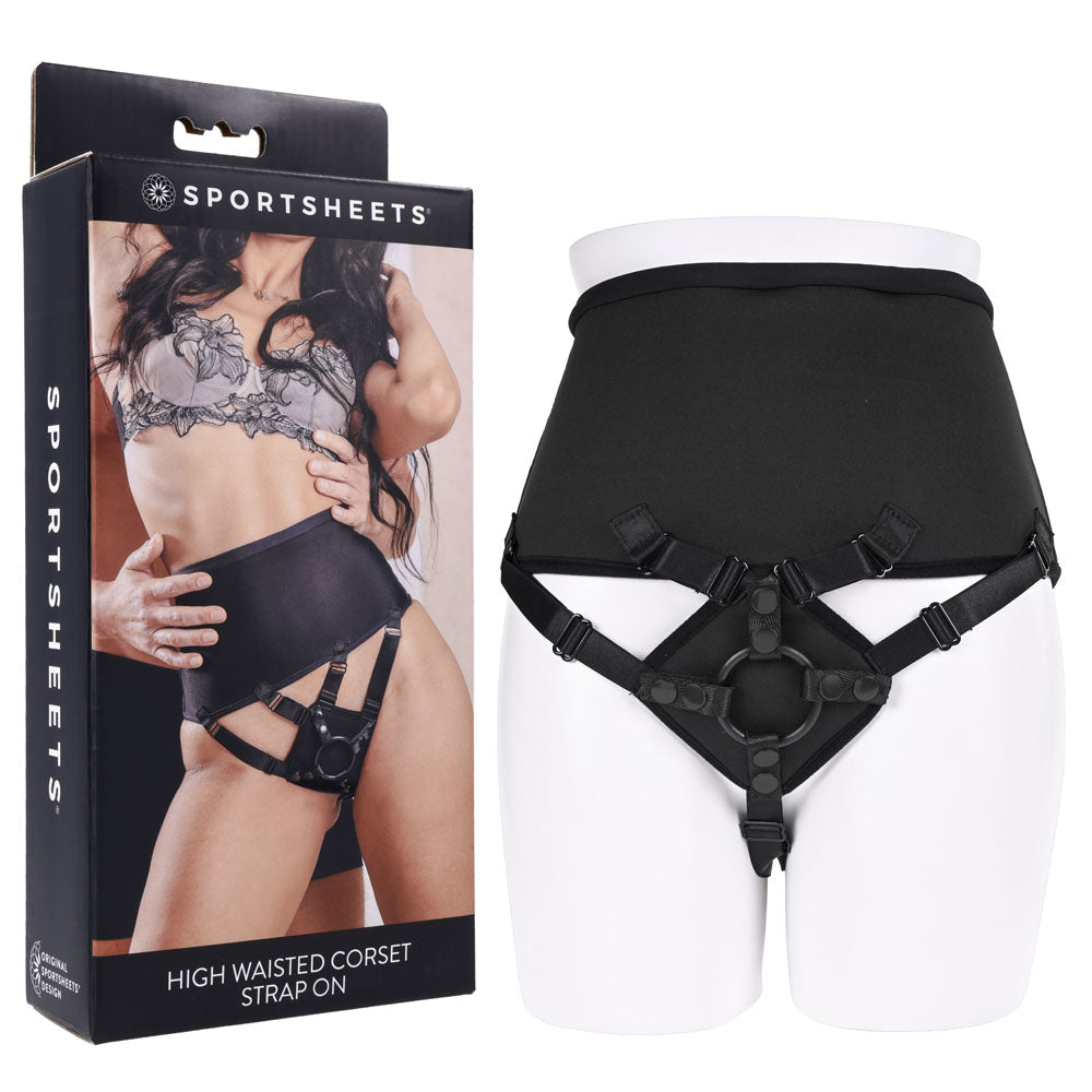 SPORTSHEETS High Waisted Corset Strap On Adjustable Strap On Harness (No Probe Included) Black Sportsheets Main image