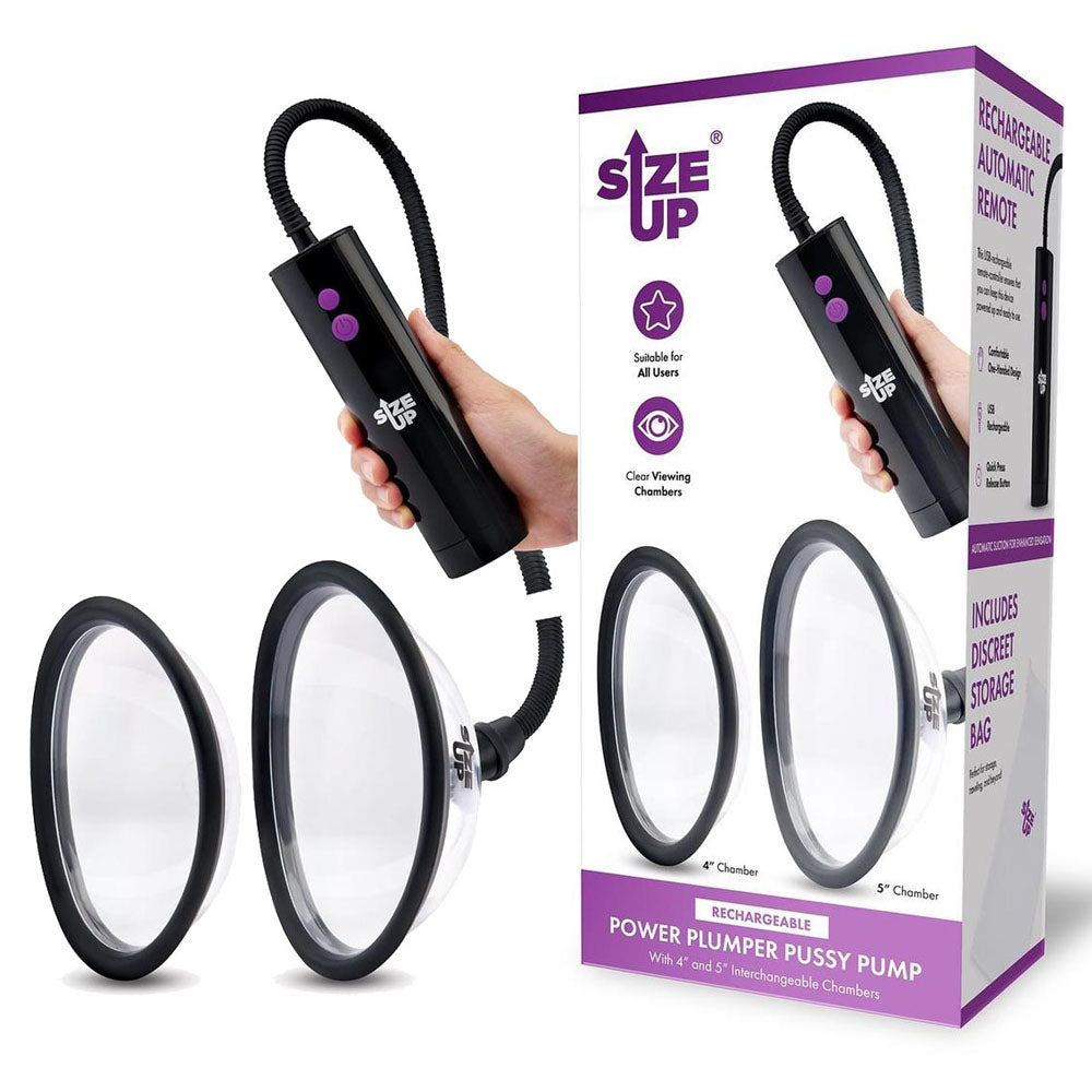 XGEN Products Size Up Rechargeable Power Plumper Pussy Pump With Interchangeable Chambers Clear XGEN Products Main image