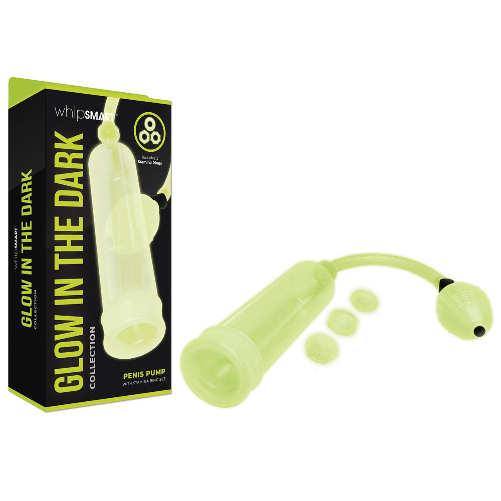 WhipSmart Glow In The Dark Penis Pump With 3 Piece Cock Ring Set WhipSmart Main image