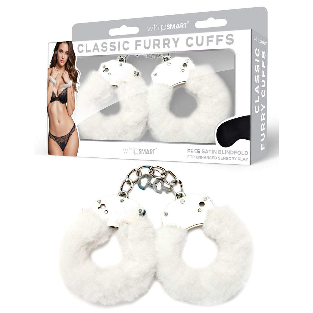 WhipSmart Classic Furry Cuffs Restraints With Bonus Eye Mask White WhipSmart Main image