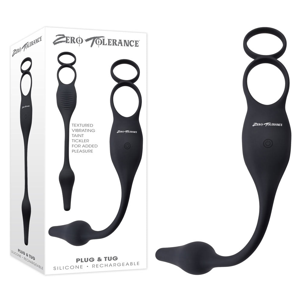 Zero Tolerance PLUG & TUG USB Rechargeable Vibrating Cock Ring With Anal Plug Black Zero Tolerance Main image